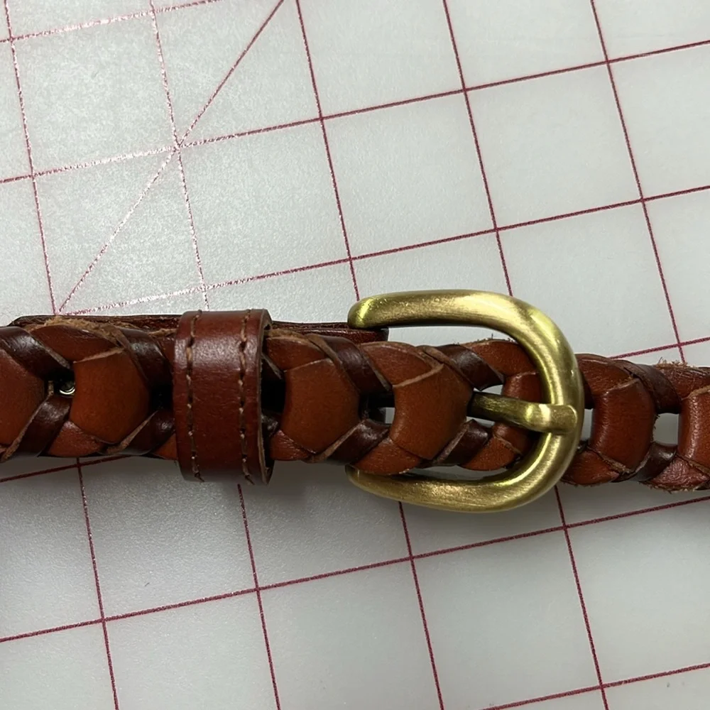 PATRICIA NASH Preppy Office 100% Leather Brass Buckle Link Brown 46
